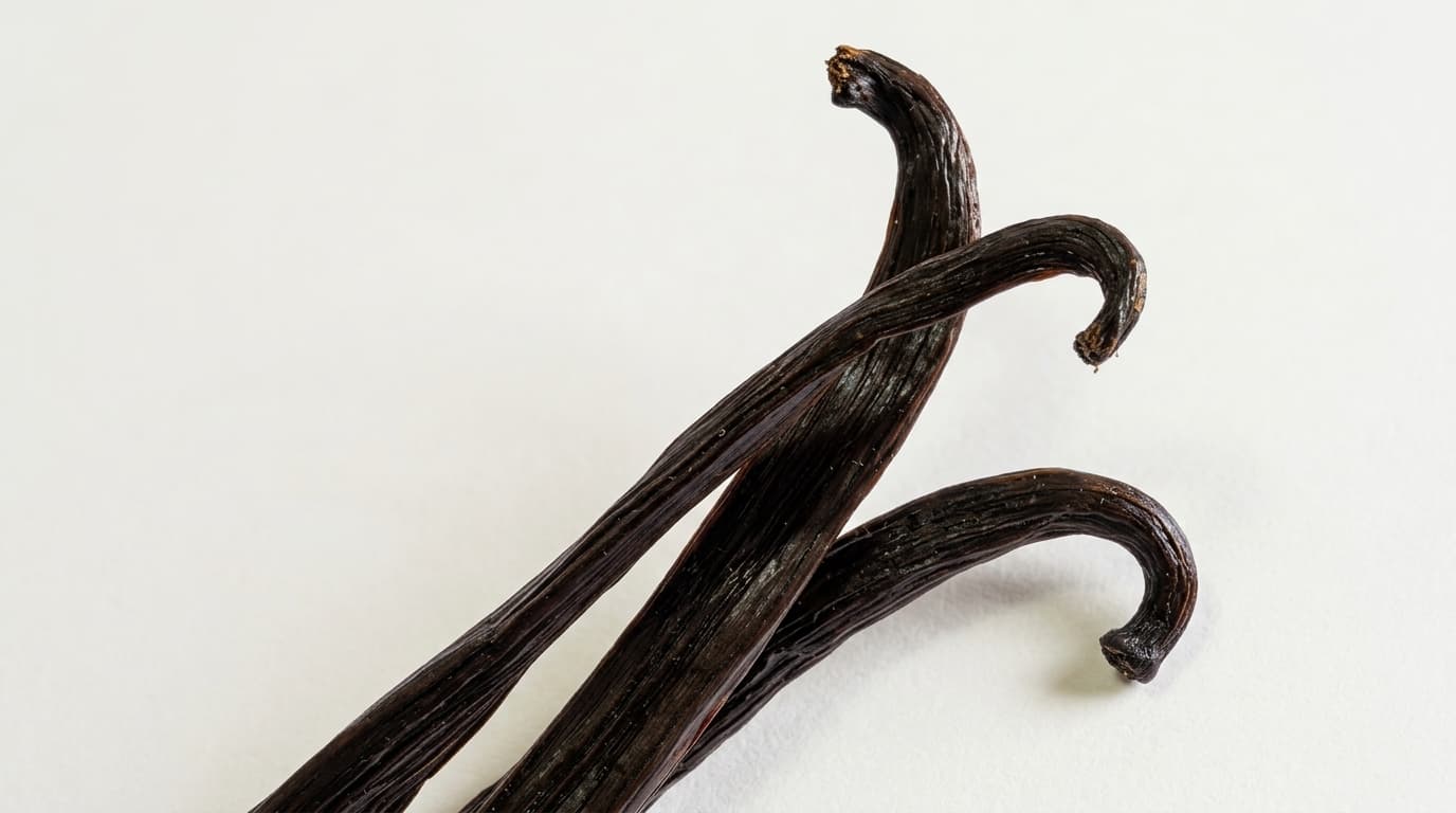 Vanilla beans growing on vines in a Javanese plantation